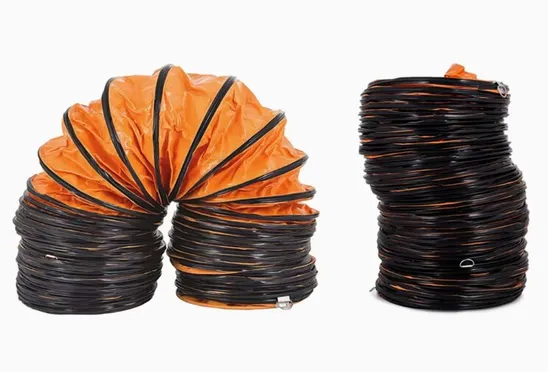 Pl Factory fornisce condotti di ventilazione flessibili in PVC arancione con fibbia e collegamento a cinghia per ventola di ventilazione